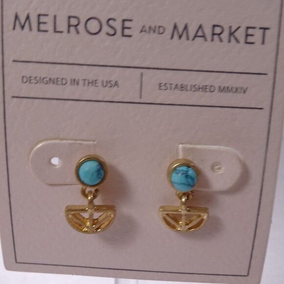 Nordstrom Melrose and Market Turq Stone Cut Out Arrow Drop Earrings NWT 45 - Picture 2 of 8